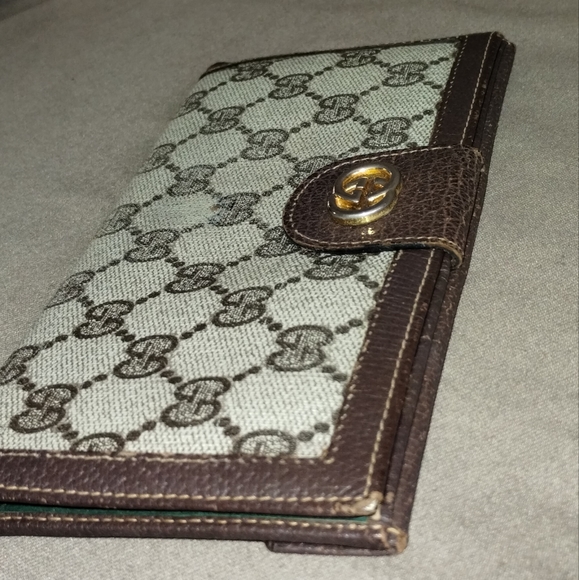 VINTAGE GUCCI MONOGRAM LONG WALLET BILLFOLD 7" POCKETBOOK AUTHENTIC GREEN INSIDE - Picture 4 of 16